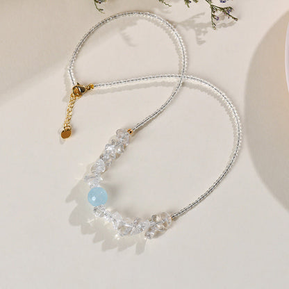 Buddha Stones Irregular White Crystal Aquamarine Bead Healing Necklace Pendant