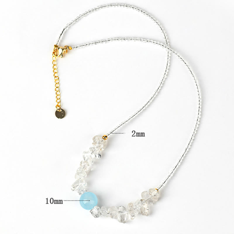 Buddha Stones Irregular White Crystal Aquamarine Bead Healing Necklace Pendant