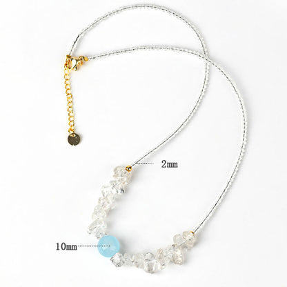 Buddha Stones Irregular White Crystal Aquamarine Bead Healing Necklace Pendant