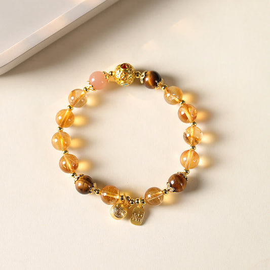 Buddha Stones Natural Citrine Fu Character Lucky Beast Prosperity Bracelet