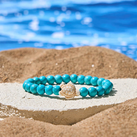 Buddha Stones Natural Stone Sea Turtle Turquoise Crackle Agate Wisdom Bracelet