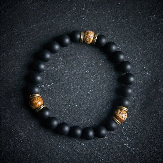 Buddha Stones Natural Frosted Black Onyx Picture Jasper Fortune Bracelet