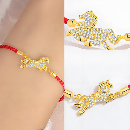 Buddha Stones 925 Sterling Silver Plated 18k Gold Red String Year Of The Horse Strength Bracelet