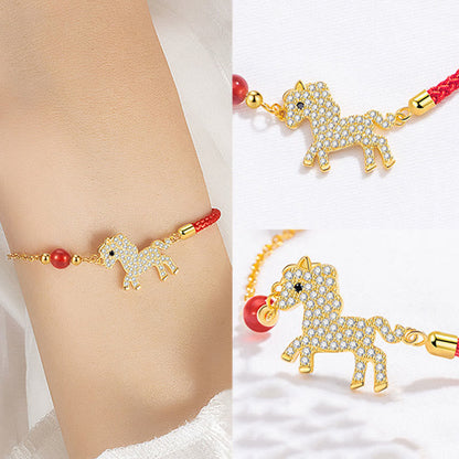 Buddha Stones 925 Sterling Silver Plated 18k Gold Year Of The Horse Red String Strength Bracelet