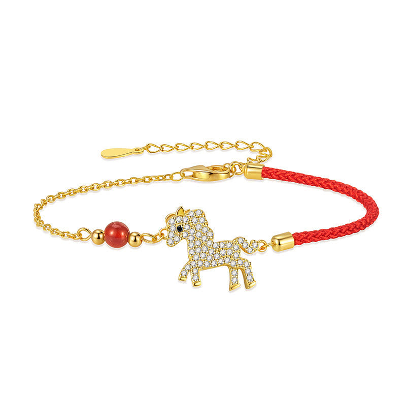 Buddha Stones 925 Sterling Silver Plated 18k Gold Year Of The Horse Red String Strength Bracelet