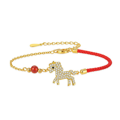 Buddha Stones 925 Sterling Silver Plated 18k Gold Year Of The Horse Red String Strength Bracelet