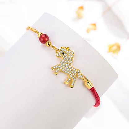 Buddha Stones 925 Sterling Silver Plated 18k Gold Year Of The Horse Red String Strength Bracelet