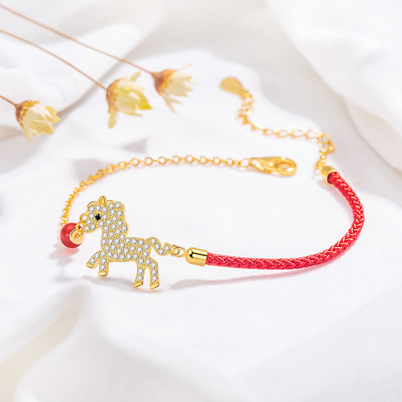 Buddha Stones 925 Sterling Silver Plated 18k Gold Year Of The Horse Red String Strength Bracelet