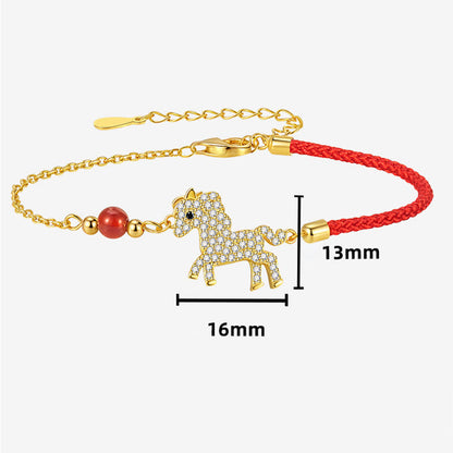 Buddha Stones 925 Sterling Silver Plated 18k Gold Year Of The Horse Red String Strength Bracelet