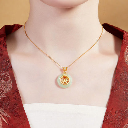 Buddha Stones 925 Sterling Silver Year Of The Horse Hetian Jade Peace Buckle Luck Necklace Pendant