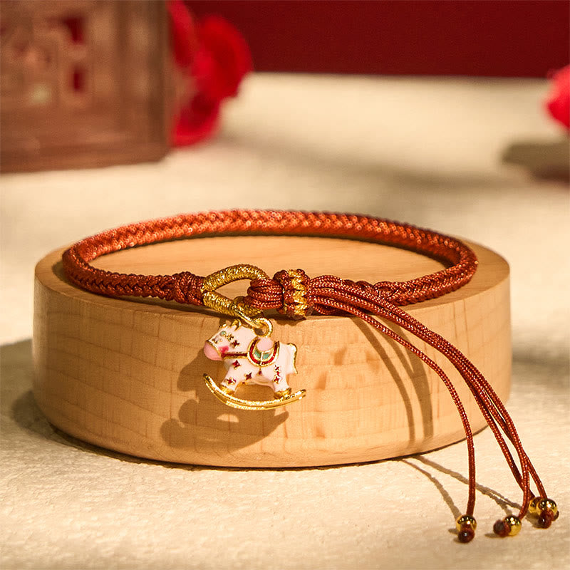 Buddha Stones Chinese Zodiac Year of the Horse Red String Luck Braided Bracelet
