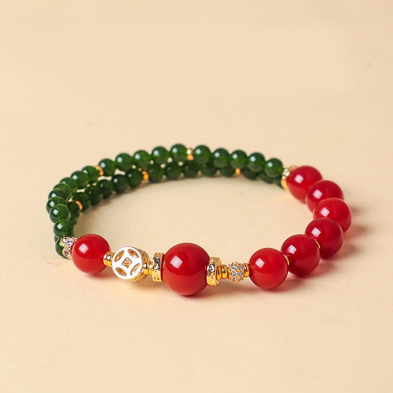 Buddha Stones Natural Red Agate Double Wrap Design Green Chalcedony Calm Bracelet