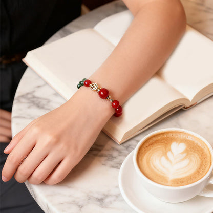 Buddha Stones Natural Red Agate Double Wrap Design Green Chalcedony Calm Bracelet