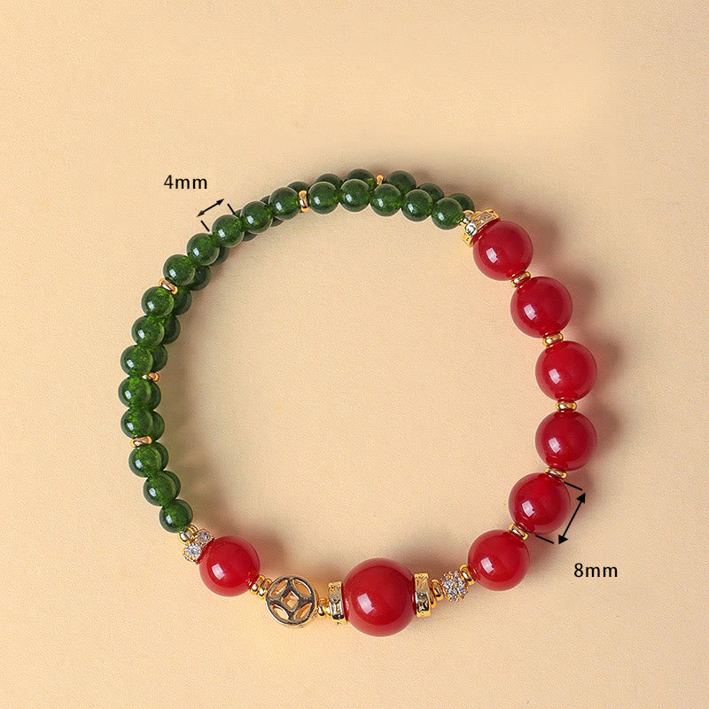 Buddha Stones Natural Red Agate Double Wrap Design Green Chalcedony Calm Bracelet