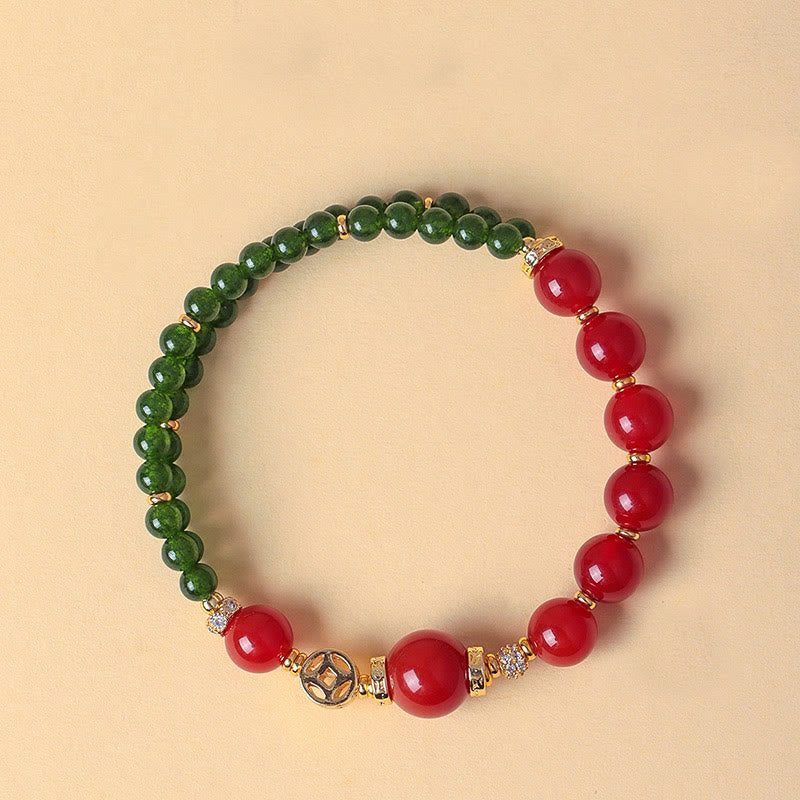 Buddha Stones Natural Red Agate Double Wrap Design Green Chalcedony Calm Bracelet
