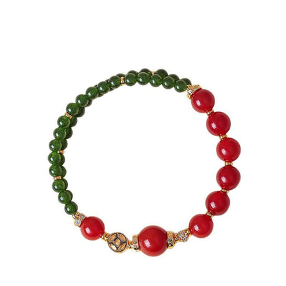 Buddha Stones Natural Red Agate Double Wrap Design Green Chalcedony Calm Bracelet