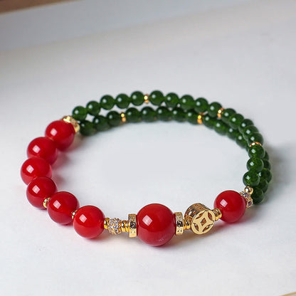Buddha Stones Natural Red Agate Double Wrap Design Green Chalcedony Calm Bracelet
