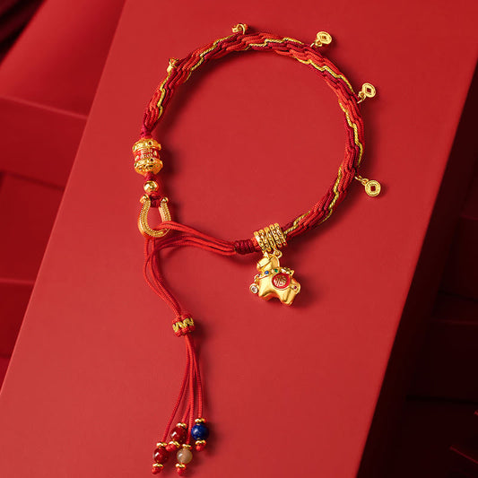 Buddha Stones Copper Plated 18k Gold Year Of The Horse Fu Character Red String Luck Braided Bracelet