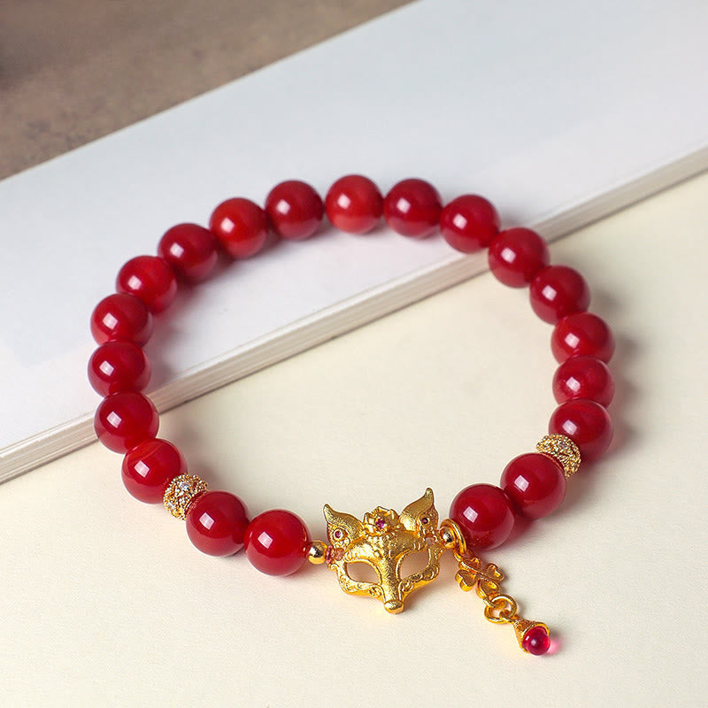 Buddha Stones Nine Tailed Fox South Red Agate Success Bracelet