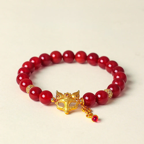Buddha Stones Nine Tailed Fox South Red Agate Success Bracelet
