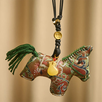 Buddha Stones Year of the Horse Shu Brocade Silk Curly Grass Pomegranate Pattern Hanging Decoration