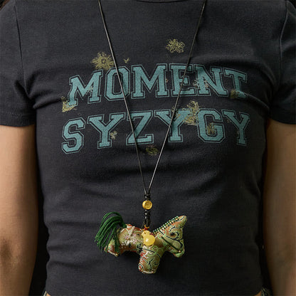 Buddha Stones Year of the Horse Shu Brocade Silk Curly Grass Pomegranate Pattern Hanging Decoration