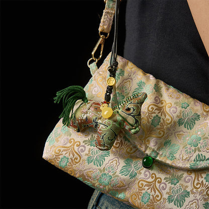 Buddha Stones Year of the Horse Shu Brocade Silk Curly Grass Pomegranate Pattern Hanging Decoration