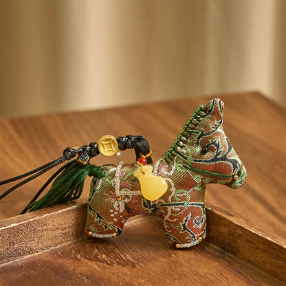 Buddha Stones Year of the Horse Shu Brocade Silk Curly Grass Pomegranate Pattern Hanging Decoration