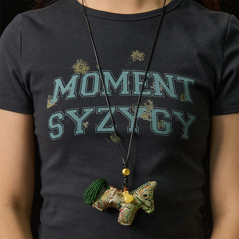 Buddha Stones Year of the Horse Shu Brocade Silk Curly Grass Pomegranate Pattern Hanging Decoration