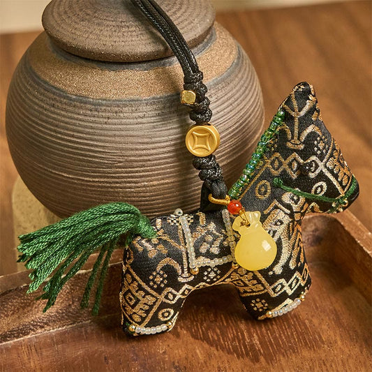 Buddha Stones Year of the Horse Zhuang Brocade Silk Wishes You Good Luck Hanging Decoration
