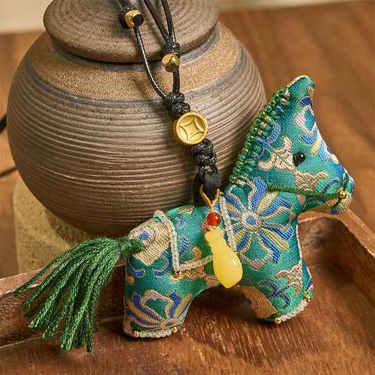 Buddha Stones Year of the Horse Song Brocade Silk Four-sided Treasure Hanging Decoration