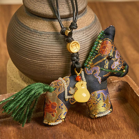 Buddha Stones Year of the Horse Song Brocade Silk Lily Pattern Hanging Decoration