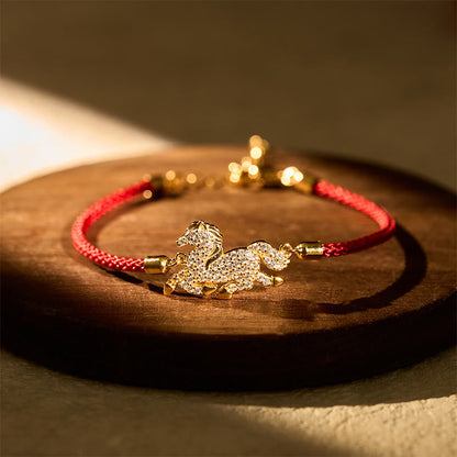 Buddha Stones 925 Sterling Silver Plated 18k Gold Red String Year Of The Horse Strength Bracelet