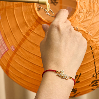 Buddha Stones 925 Sterling Silver Plated 18k Gold Red String Year Of The Horse Strength Bracelet