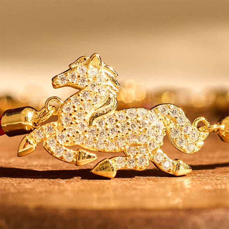 Buddha Stones 925 Sterling Silver Plated 18k Gold Red String Year Of The Horse Strength Bracelet