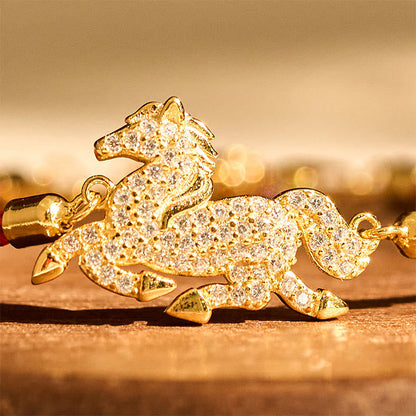 Buddha Stones 925 Sterling Silver Plated 18k Gold Red String Year Of The Horse Strength Bracelet