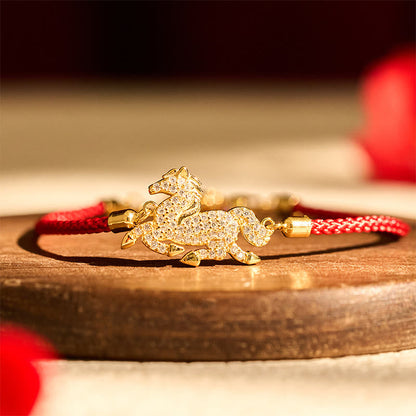Buddha Stones 925 Sterling Silver Plated 18k Gold Red String Year Of The Horse Strength Bracelet