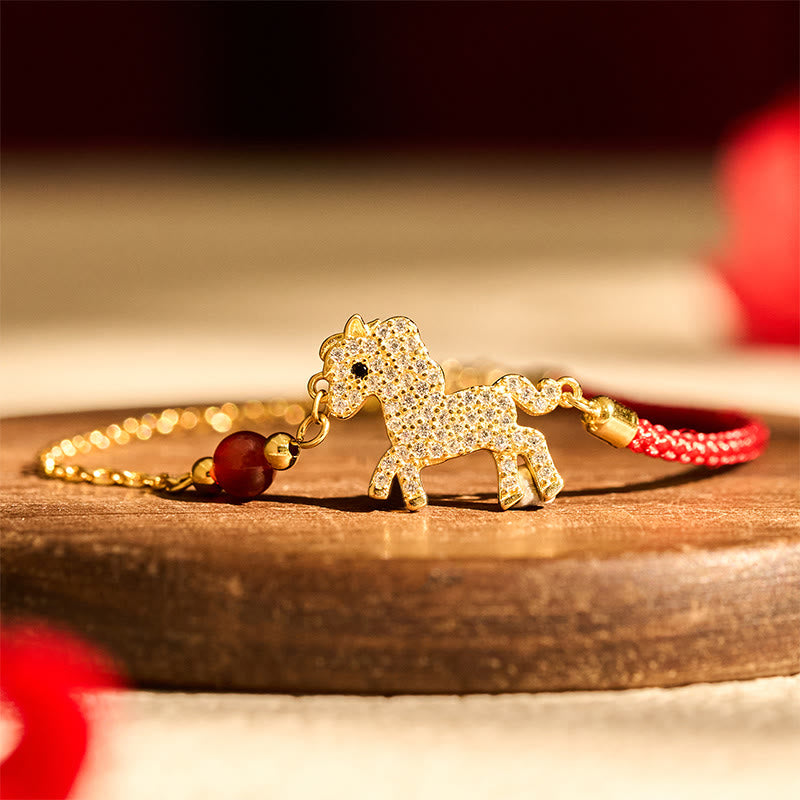 Buddha Stones 925 Sterling Silver Plated 18k Gold Year Of The Horse Red String Strength Bracelet