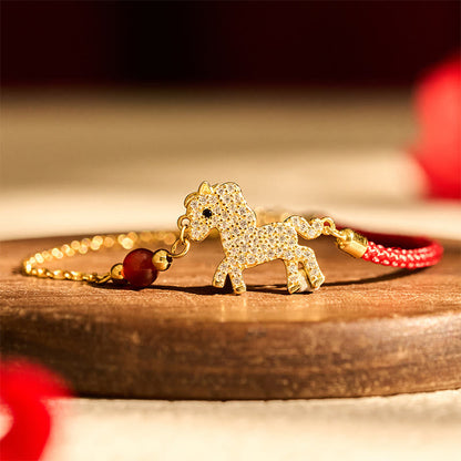 Buddha Stones 925 Sterling Silver Plated 18k Gold Year Of The Horse Red String Strength Bracelet