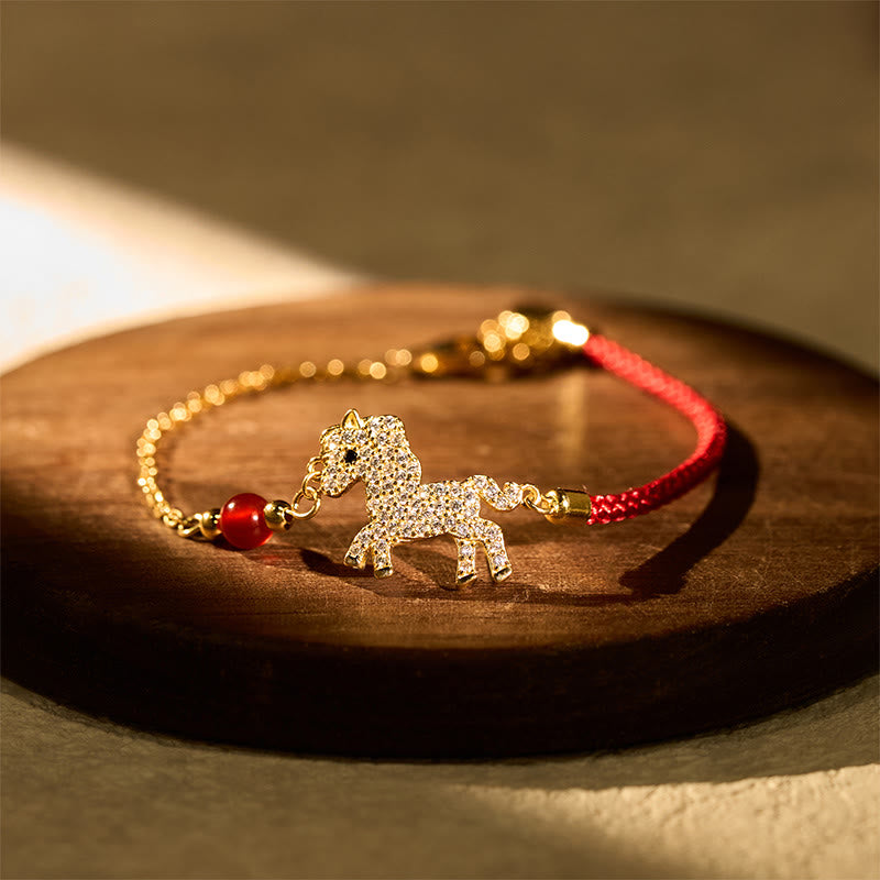 Buddha Stones 925 Sterling Silver Plated 18k Gold Year Of The Horse Red String Strength Bracelet