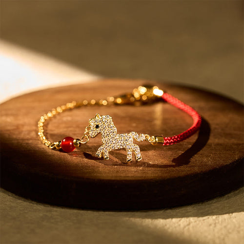 Buddha Stones 925 Sterling Silver Plated 18k Gold Year Of The Horse Red String Strength Bracelet