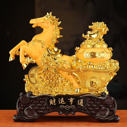 Buddha Stones  "Good Fortune" Year of the Horse Treasure Bowl Ingots Wealth Resin Home Decoration