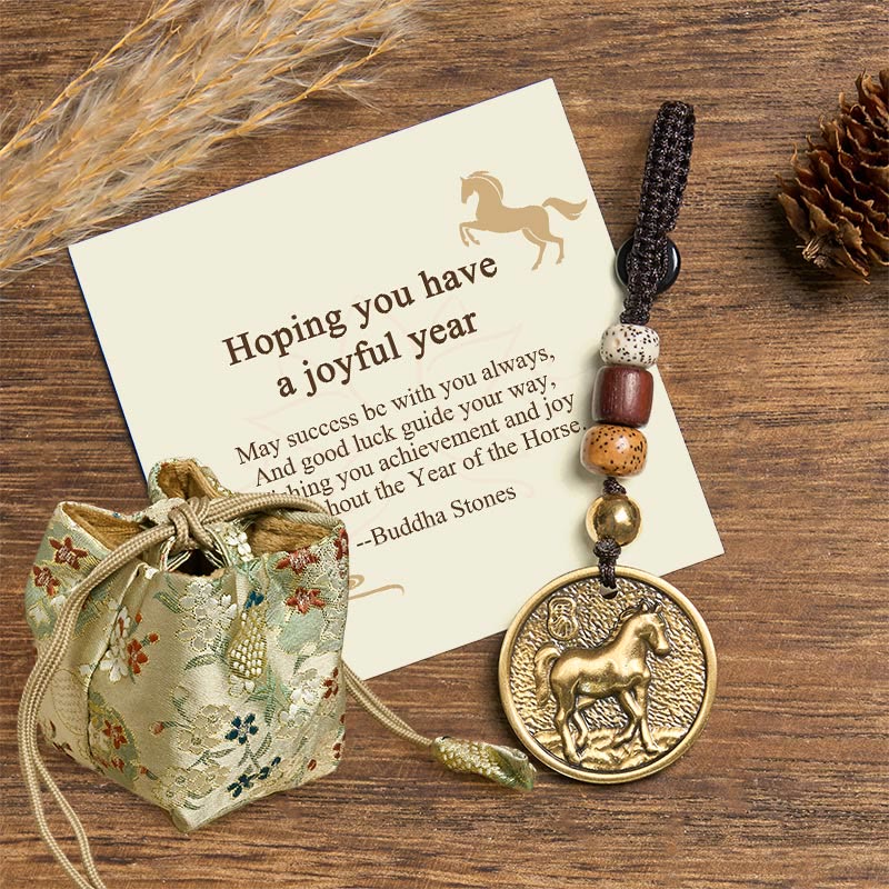 Buddha Stones "Hoping You Have a Joyful Year" Year of the Horse Keychain Includes Gift Message Card
