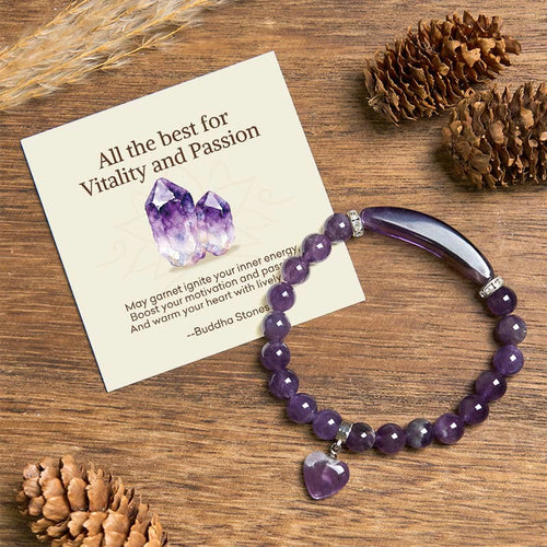 Buddha Stones "All the best for Calm and Wisdom" Amethyst Love Bracelet Includes Gift Message Card