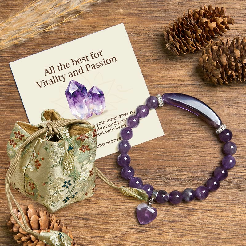 Buddha Stones "All the best for Calm and Wisdom" Amethyst Love Bracelet Includes Gift Message Card