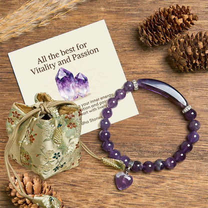 Buddha Stones "All the best for Calm and Wisdom" Amethyst Love Bracelet Includes Gift Message Card