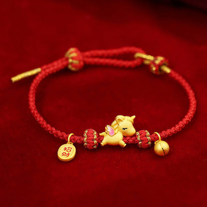 Buddha Stones 925 Sterling Silver Year Of The Horse Lucky Fortune Red String Strength Bracelet