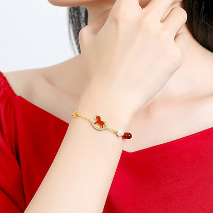 Buddha Stones 925 Sterling Silver Year Chinese Zodiac Of The Horse Red Agate Calm Necklace Pendant