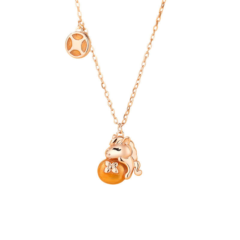 Buddha Stones 925 Sterling Silver Year Of The Horse Coins Design Blessing Necklace Pendant
