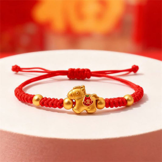 Buddha Stones Chinese Zodiac Year Of The Horse Get Rich Charm Red String Strength Bracelet